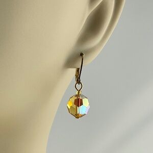 Aurora Borealis Gold Crystal Earrings, Handmade, Austrian Crystal, Diva, Glam